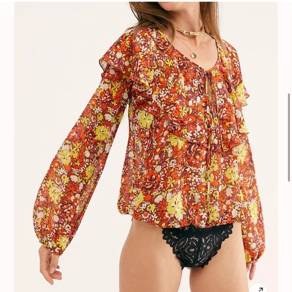 Free People Say It To Me Bodysuit Long Balloon Sleeve small - Picture 5 of 8